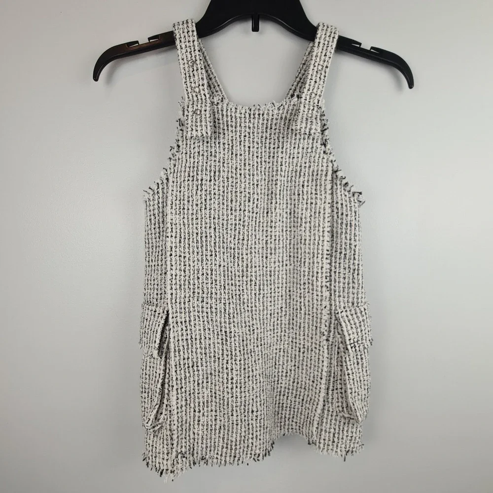 Zara Girls Frayed Tweed Jumper Black and White Dress Size‎ 6 Pockets Lined